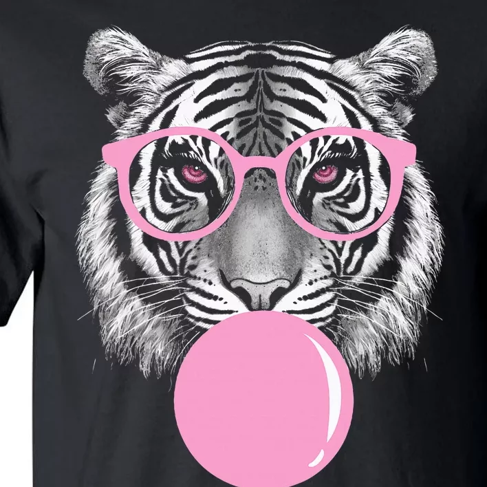 Funny Tiger Glasses Pink Bubble Gum Animal Lover Tall T-Shirt