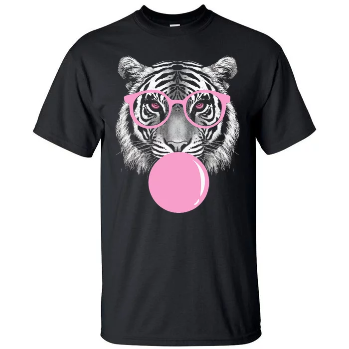 Funny Tiger Glasses Pink Bubble Gum Animal Lover Tall T-Shirt