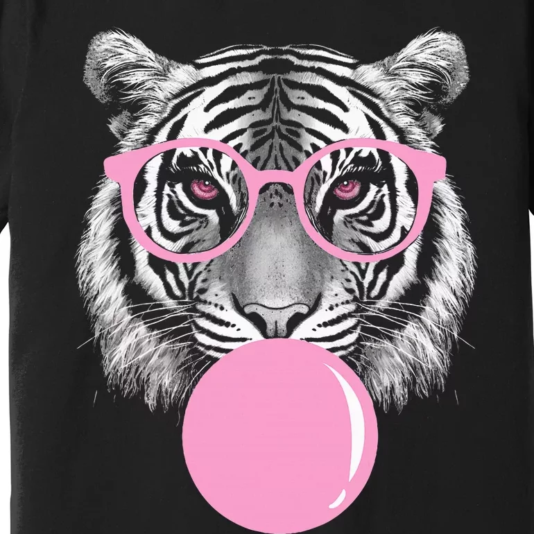 Funny Tiger Glasses Pink Bubble Gum Animal Lover Premium T-Shirt