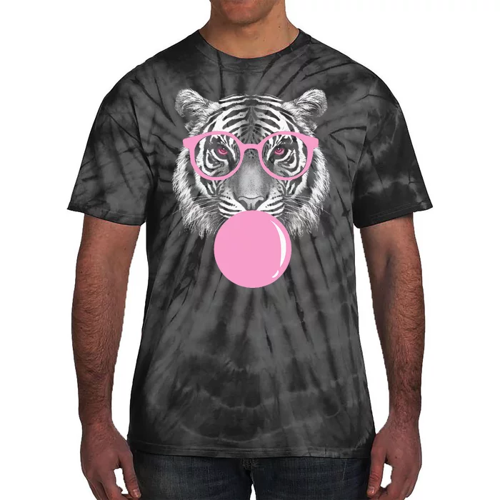 Funny Tiger Glasses Pink Bubble Gum Animal Lover Tie-Dye T-Shirt