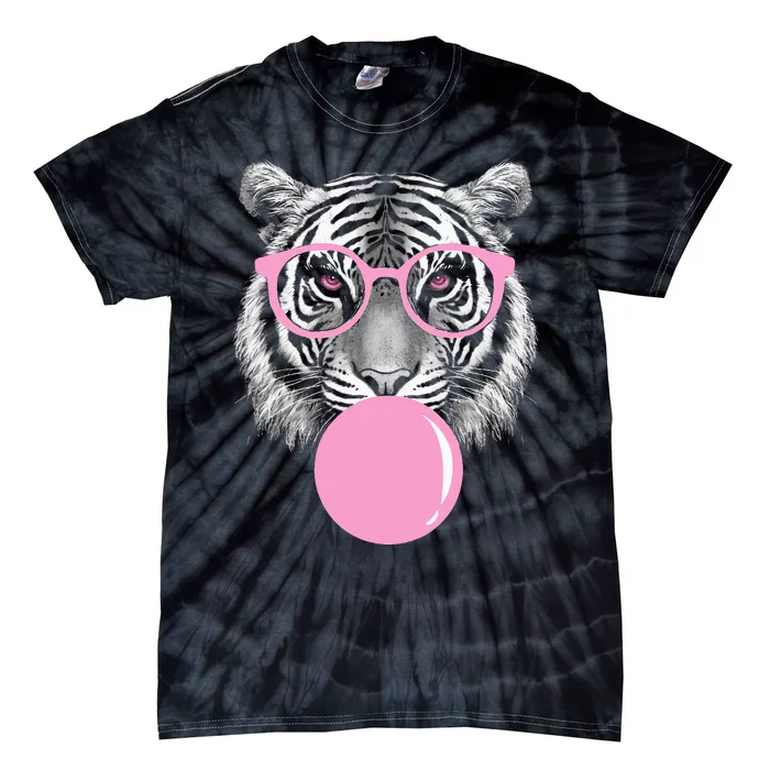 Funny Tiger Glasses Pink Bubble Gum Animal Lover Tie-Dye T-Shirt