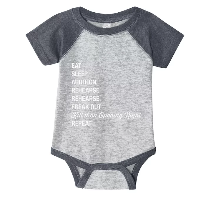 Funny Theater Geek Gift Musical Life Eat Sleep Theatre Infant Baby Jersey Bodysuit