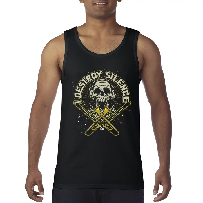 Funny Trombonist Gift I Destroy Silence Trombone Tank Top