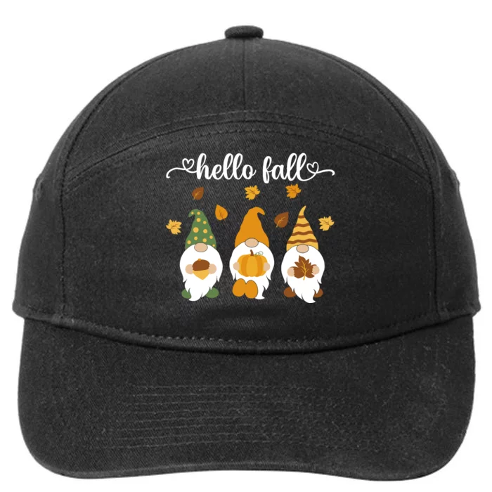 Funny Three Gnomes Hello Fall Acorn Pumpkins Leaves Autumn 7-Panel Snapback Hat