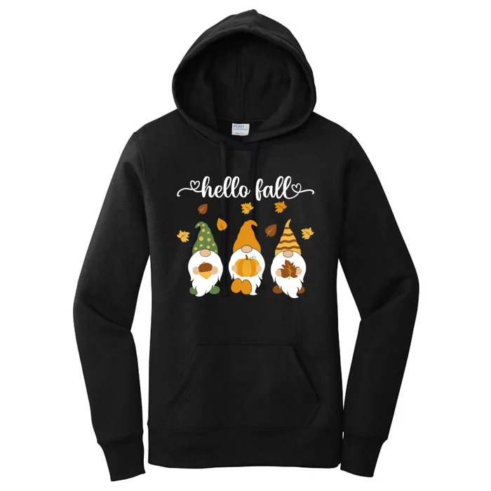 Funny Three Gnomes Hello Fall Acorn Pumpkins Leaves Autumn Women's Pullover Hoodie