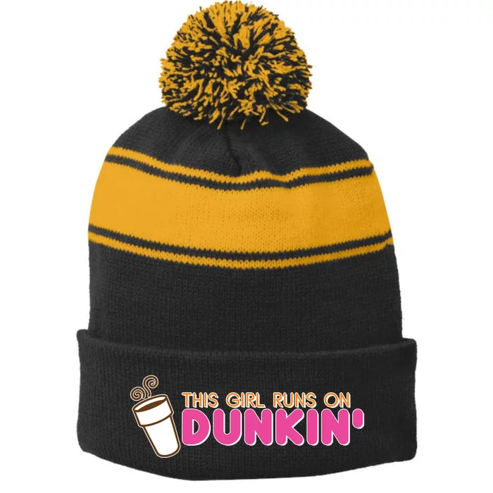 Funny This Girl Runs On Dunkin Stripe Pom Pom Beanie