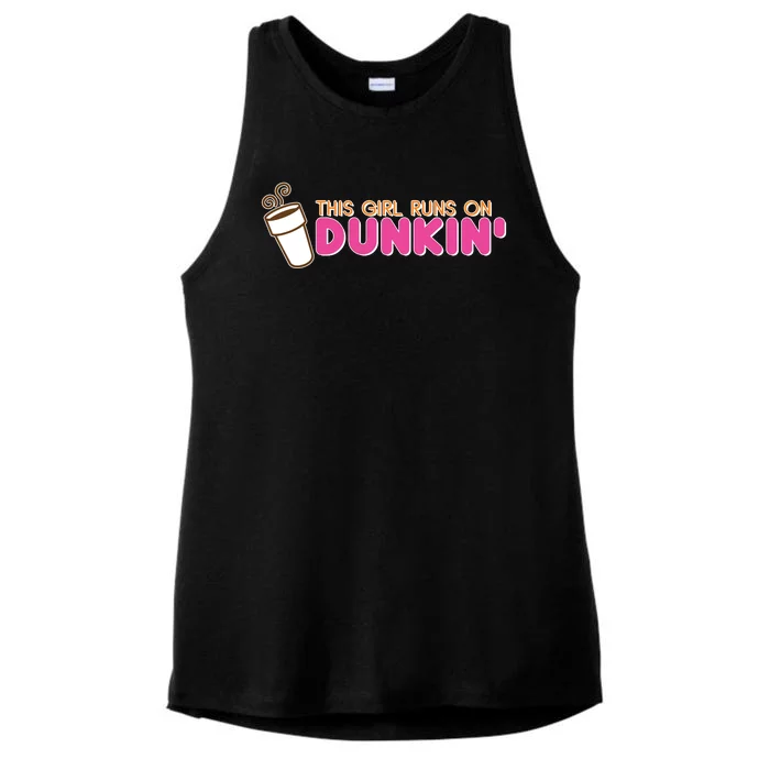 Funny This Girl Runs On Dunkin Ladies Tri-Blend Wicking Tank