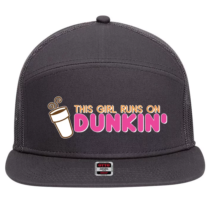 Funny This Girl Runs On Dunkin 7 Panel Mesh Trucker Snapback Hat