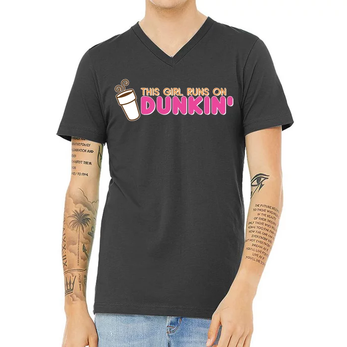 Funny This Girl Runs On Dunkin V-Neck T-Shirt