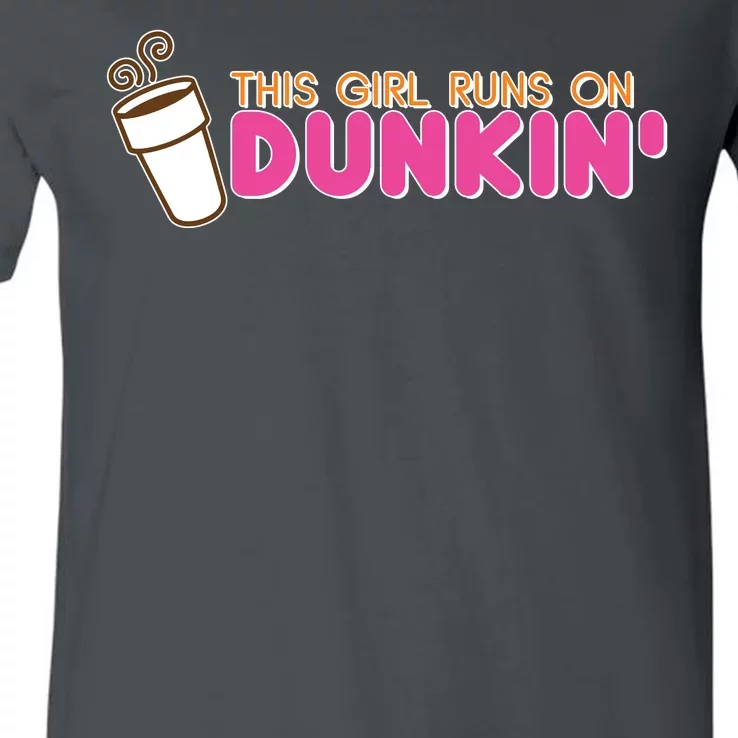 Funny This Girl Runs On Dunkin V-Neck T-Shirt