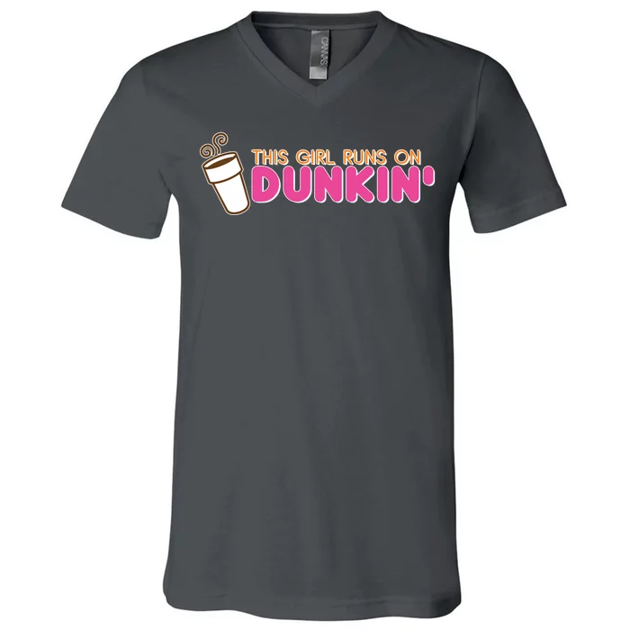 Funny This Girl Runs On Dunkin V-Neck T-Shirt