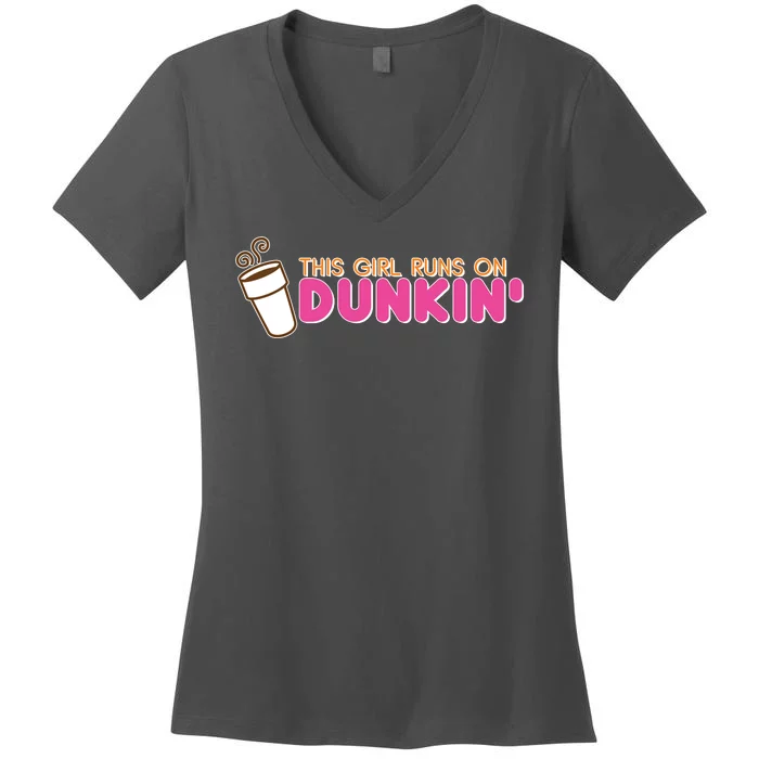 Funny This Girl Runs On Dunkin Women's V-Neck T-Shirt