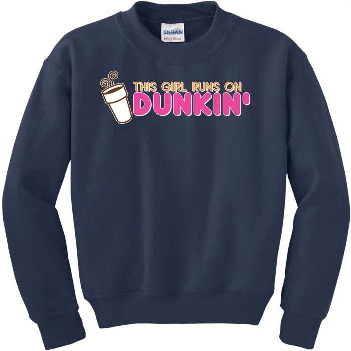 Funny This Girl Runs On Dunkin Kids Sweatshirt