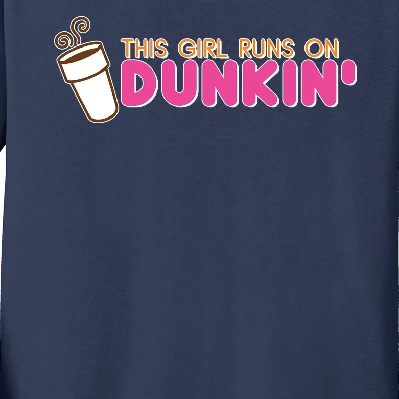 Funny This Girl Runs On Dunkin Kids Long Sleeve Shirt