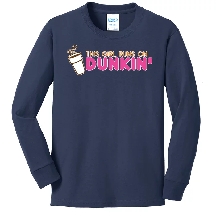 Funny This Girl Runs On Dunkin Kids Long Sleeve Shirt