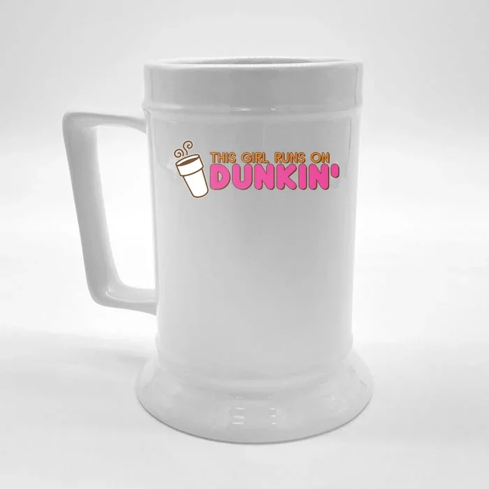 Funny This Girl Runs On Dunkin Front & Back Beer Stein