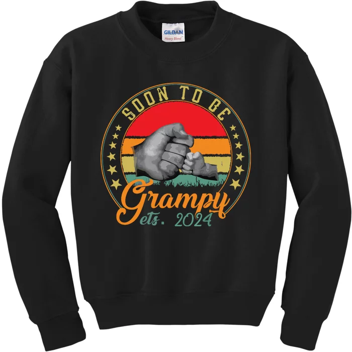 First Time Grampy Est 2024 Vintage Soon To Be Dad Papa Kids Sweatshirt