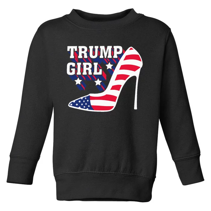 Funny Trump Girl Gift Cute High Heel American Flag Toddler Sweatshirt