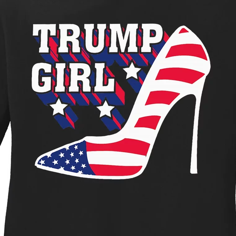 Funny Trump Girl Gift Cute High Heel American Flag Ladies Long Sleeve Shirt