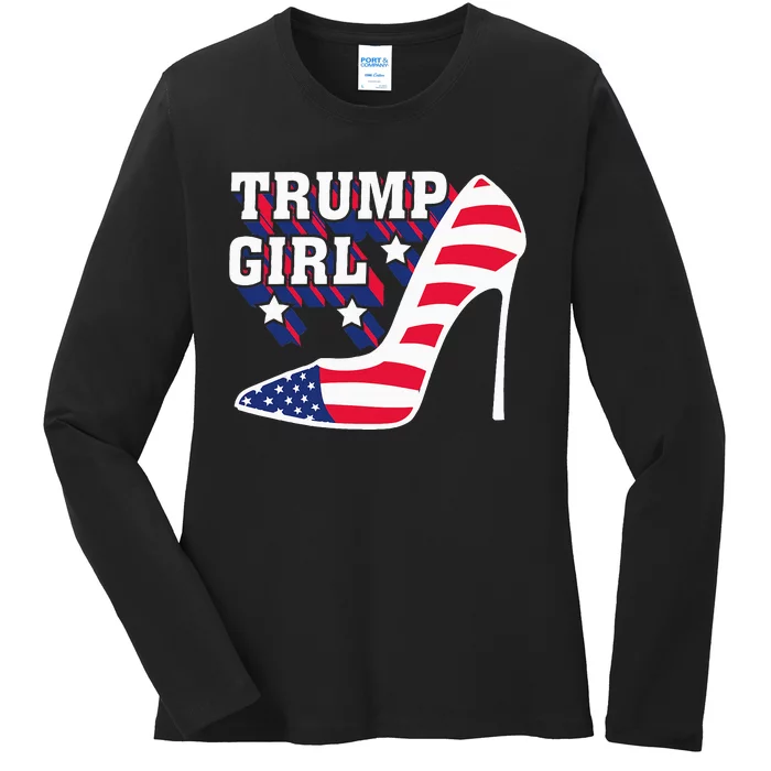 Funny Trump Girl Gift Cute High Heel American Flag Ladies Long Sleeve Shirt