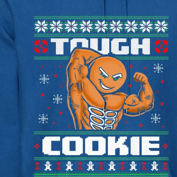 Funny Tough Gingerbread Cookie Ugly Christmas Sweater Gym Premium Hoodie