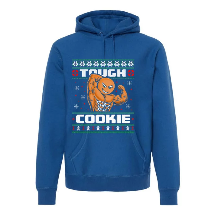 Funny Tough Gingerbread Cookie Ugly Christmas Sweater Gym Premium Hoodie