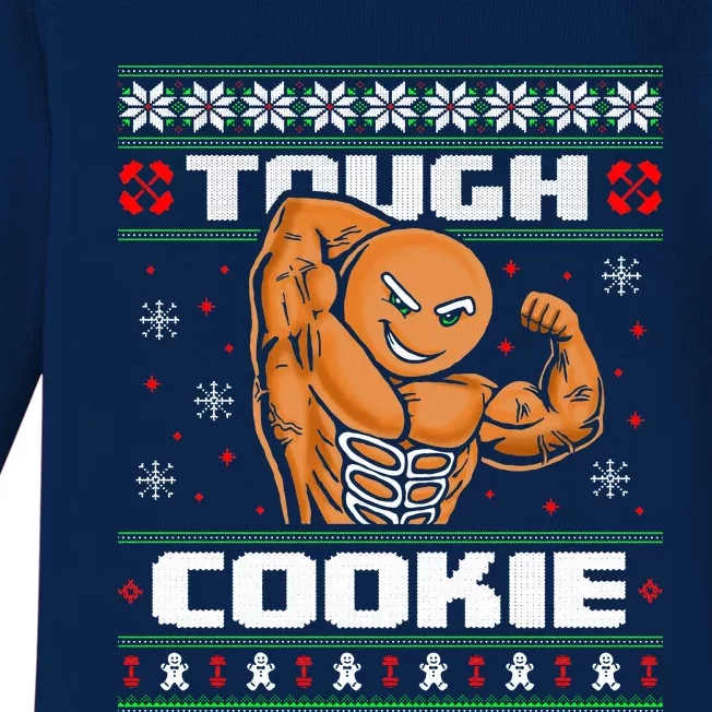 Funny Tough Gingerbread Cookie Ugly Christmas Sweater Gym Baby Long Sleeve Bodysuit