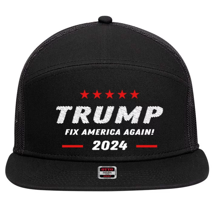 Funny Trump Gift Fix America Again 2024 7 Panel Mesh Trucker Snapback Hat