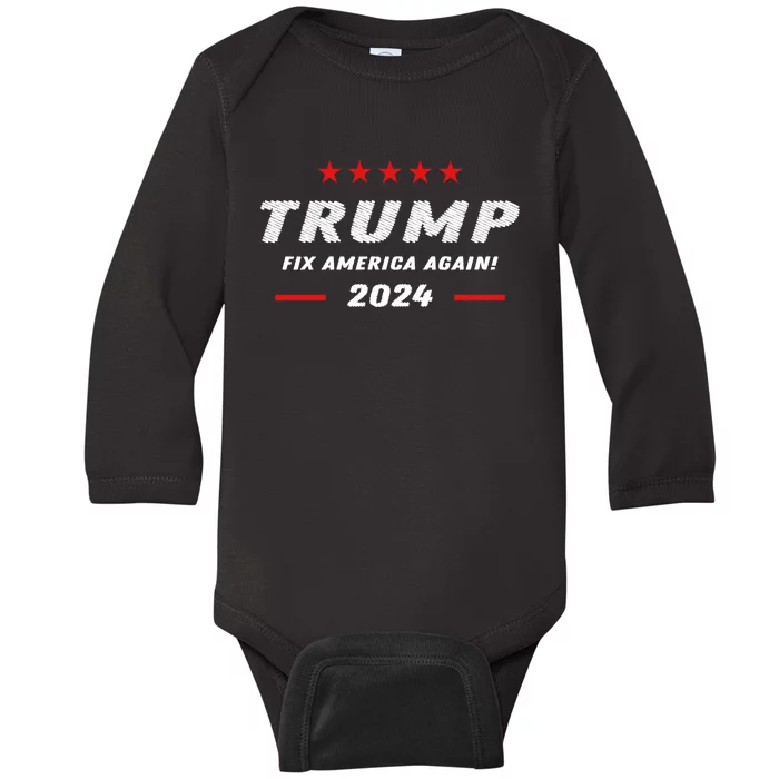 Funny Trump Gift Fix America Again 2024 Baby Long Sleeve Bodysuit