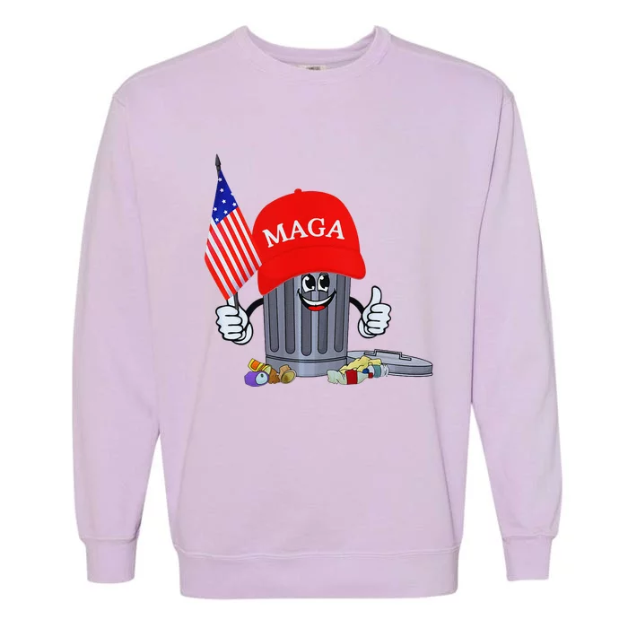 Funny Trump Garbage Can Cartoon Character American Flag Garment-Dyed Sweatshirt