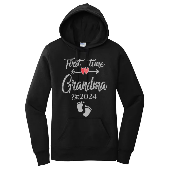 First Time Grandma 2024 Cute Heart Mothers Day New Grandma Vneck Women's Pullover Hoodie