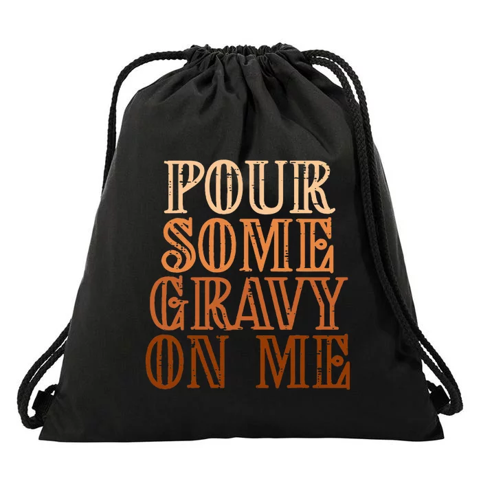 Funny Thanksgiving Gravy Pouring Festive Apron Drawstring Bag