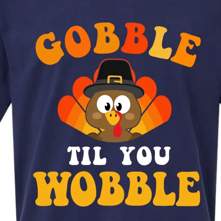 Funny Thanksgiving Gobble Til You Wobble Turkey Gift Sueded Cloud Jersey T-Shirt