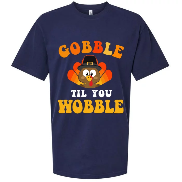 Funny Thanksgiving Gobble Til You Wobble Turkey Gift Sueded Cloud Jersey T-Shirt