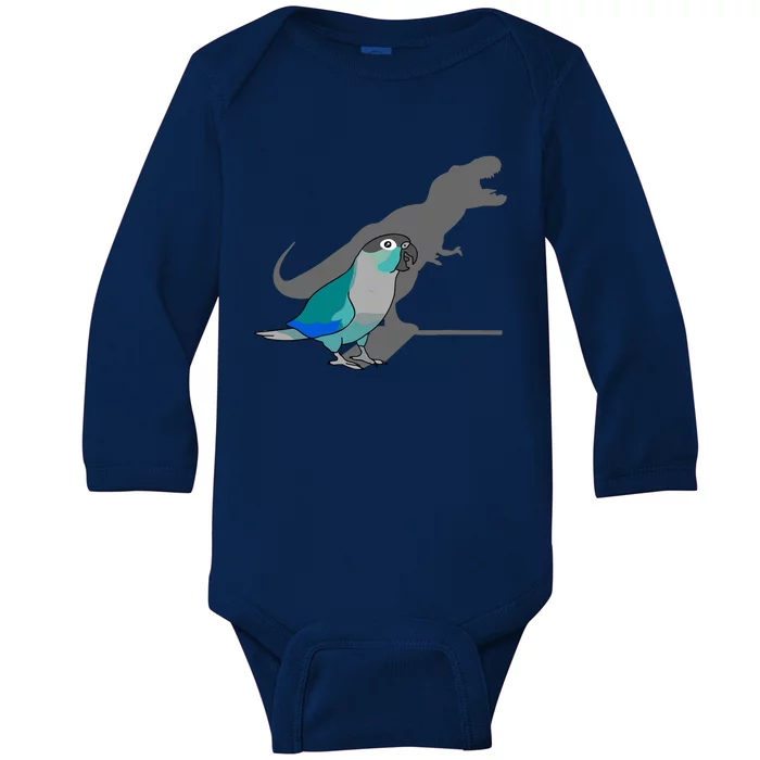 Funny Turquoise Green Cheeked Conure Trex Dinosaur Parrot Baby Long Sleeve Bodysuit