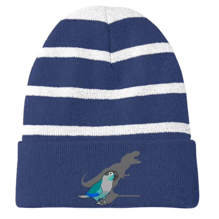 Funny Turquoise Green Cheeked Conure Trex Dinosaur Parrot Striped Beanie with Solid Band