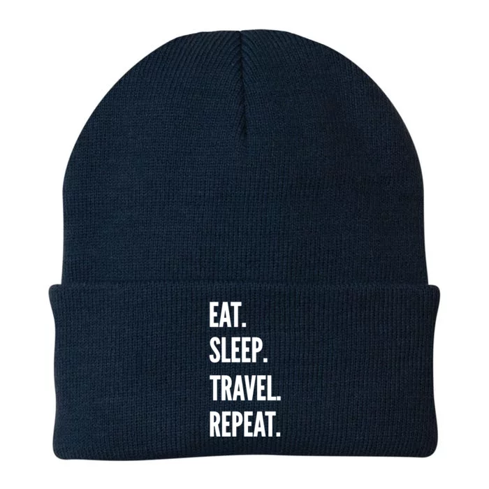 Funny Travel Gift Eat Sleep Travel Repeat Great Gift Knit Cap Winter Beanie