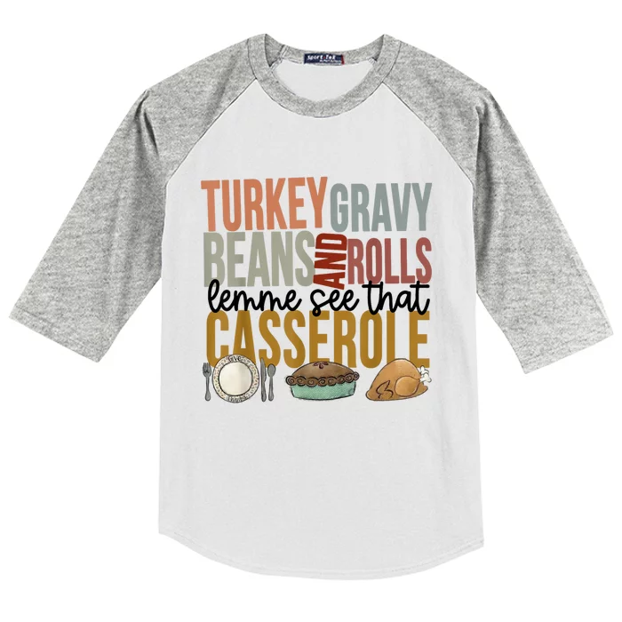 Funny Turkey Gravy Beans And Rolls Let Me See That Casserole Kids Colorblock Raglan Jersey