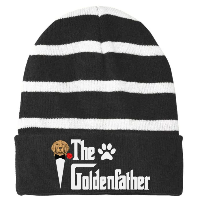 Funny The Goldenfather Golden Retriever Dog Father Striped Beanie with Solid Band