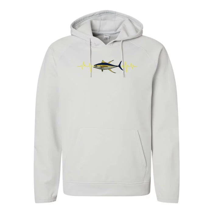 Fishing Tuna Heartbeat Fisherman Angler Fisher Saltwater Performance Fleece Hoodie