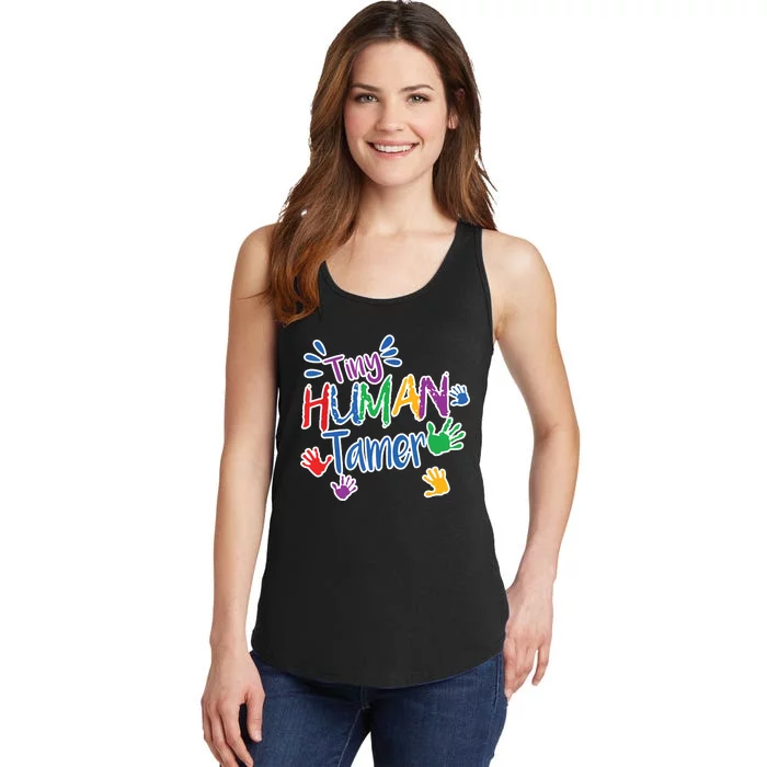 Funny Tiny Human Tamer Daycare Provider Teacher Gift Ladies Essential Tank