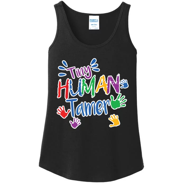 Funny Tiny Human Tamer Daycare Provider Teacher Gift Ladies Essential Tank