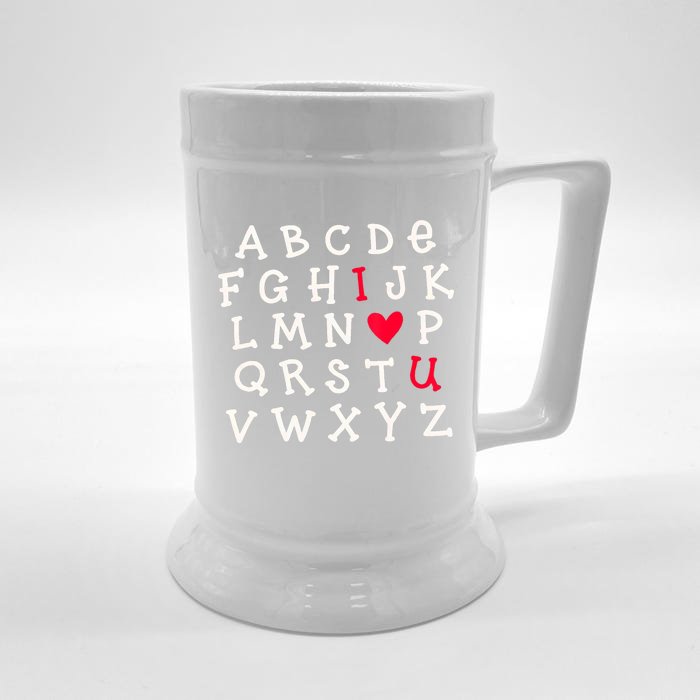 Funny Teacher Happy Valentine Alphabet I Heart U Teacher Gift Front & Back Beer Stein