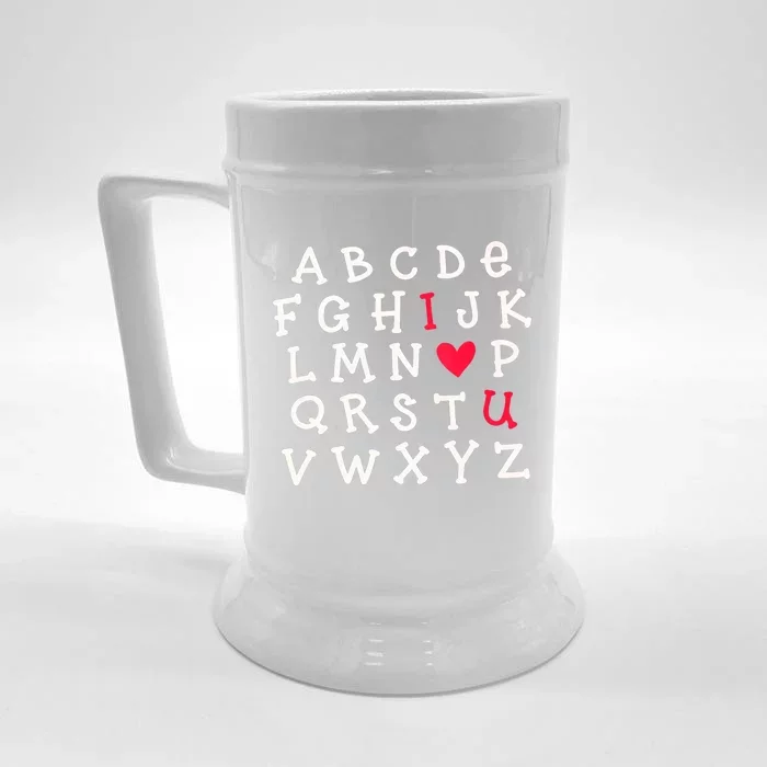 Funny Teacher Happy Valentine Alphabet I Heart U Teacher Gift Front & Back Beer Stein