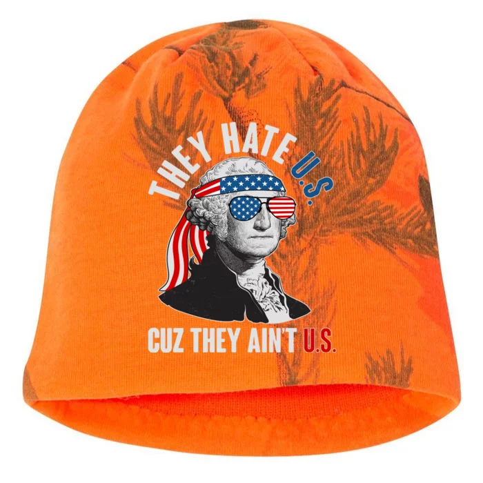 Funny They Hate U.S. Cuz They Ain't U.S. George Washington Kati - Camo Knit Beanie