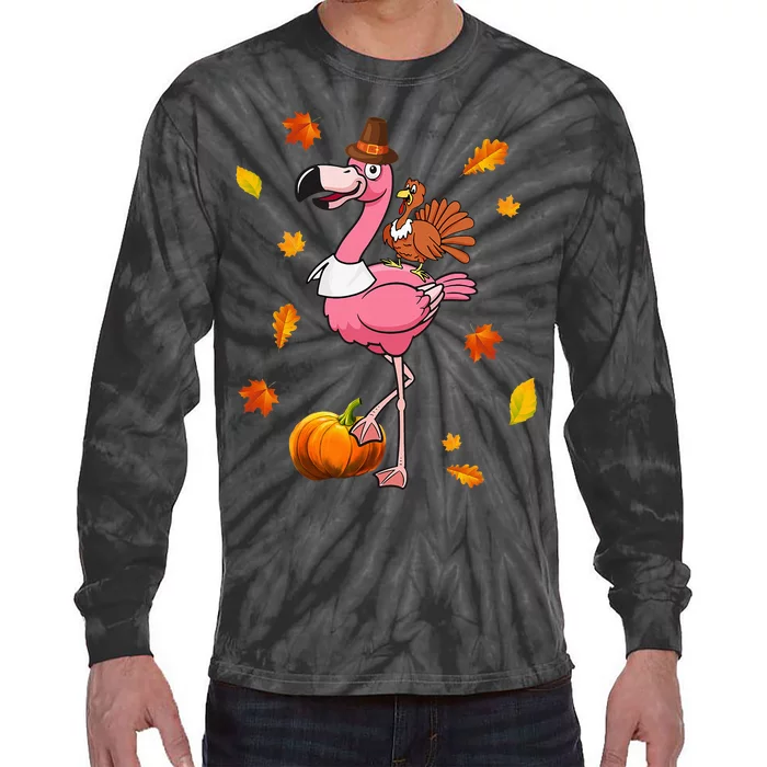 Flamingo Thanksgiving Halloween Tie-Dye Long Sleeve Shirt