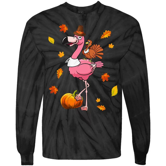 Flamingo Thanksgiving Halloween Tie-Dye Long Sleeve Shirt