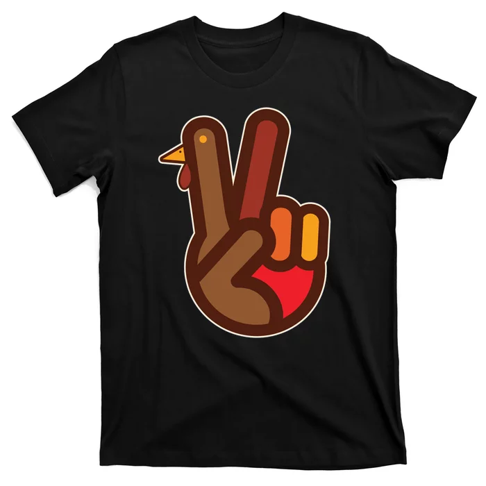 Funny Turkey Hand Thanksgiving Retro Peace Vintage T-Shirt