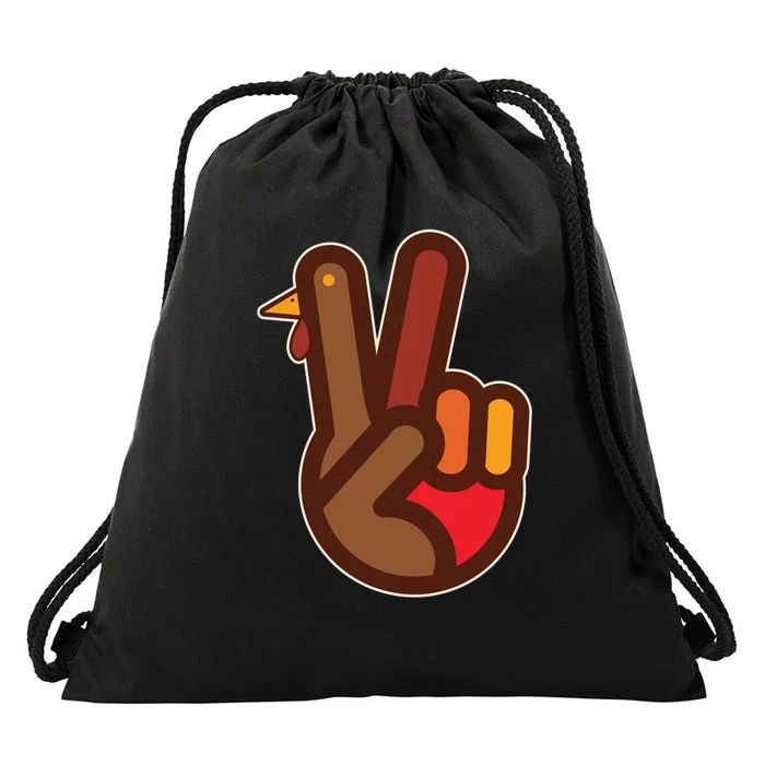 Funny Turkey Hand Thanksgiving Retro Peace Vintage Drawstring Bag