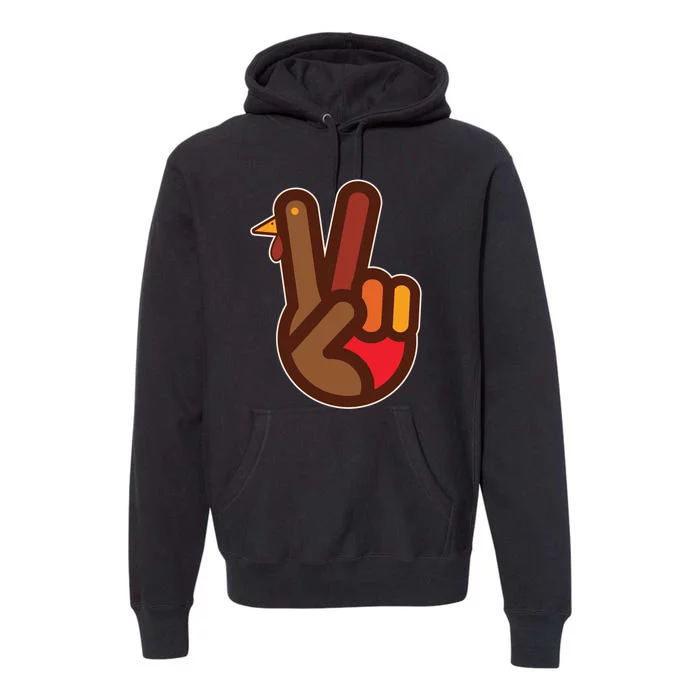 Funny Turkey Hand Thanksgiving Retro Peace Vintage Premium Hoodie